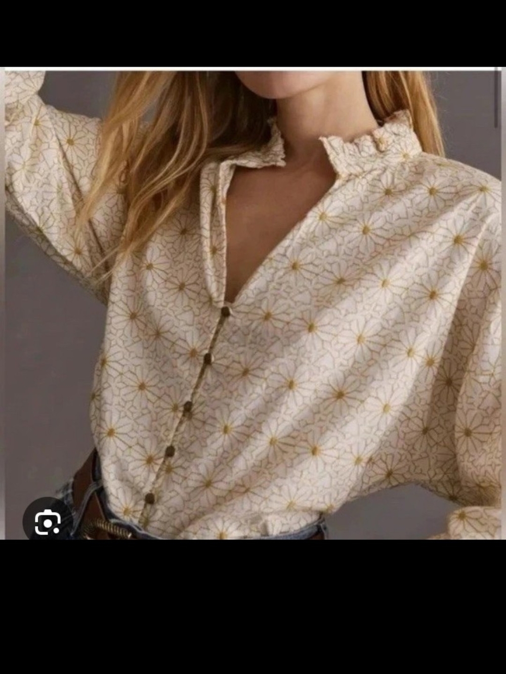 Pilcro The Tavi Buttondown Blouse Cream & Gold XS Daisy